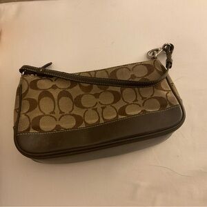 Coach Brown Monogram Shoulder Bag with Leather Trim